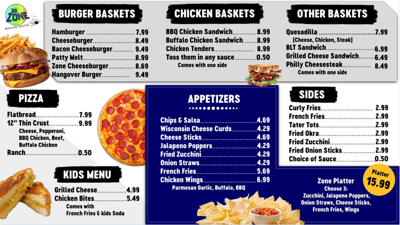 Menu – Zone Bowling Center